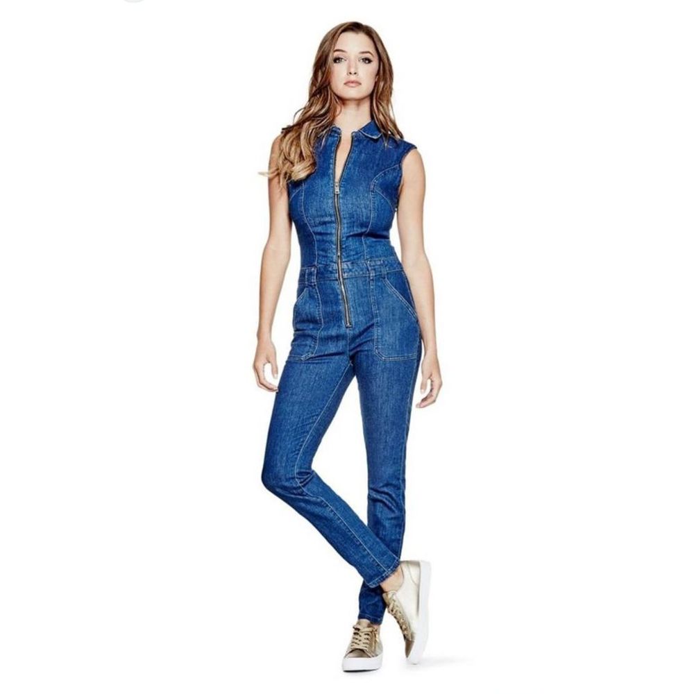 GUESS Jessie Sleeveless Denim Utility Jumpsuit - size 10